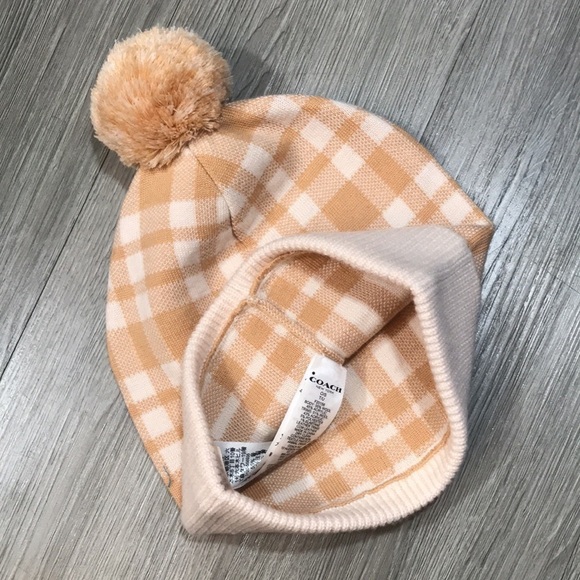 COACH Caramel Plaid Pom Hat #F20156
